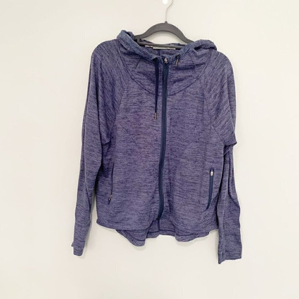 5/$25 Athleta Full Zip Hoodie Women Medium Purple Heathered Space Dye Thumbholes
